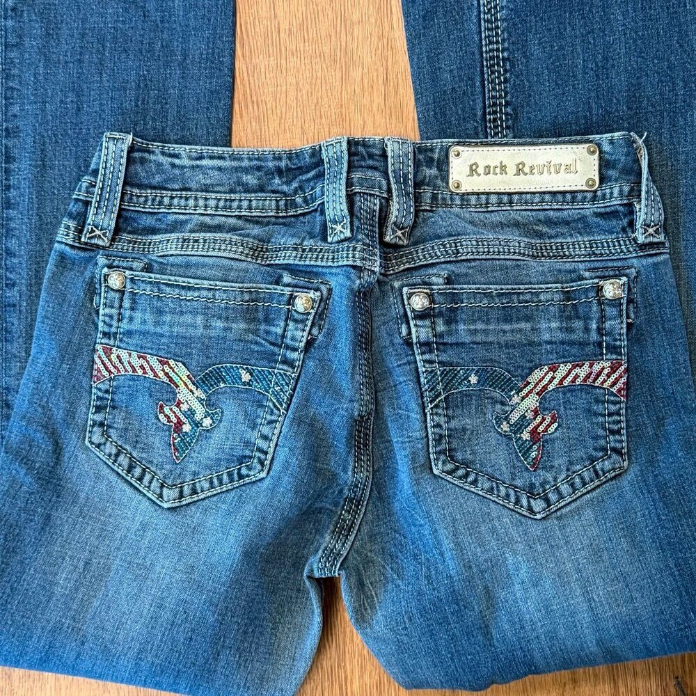 Y2K Womens Rock Revival Jeans Size 31 Rianna Boot cut jeans patriotic